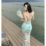The Heart-Robed Atmosphere Feels The Holiday Wind Sweet High Open Fork To Close The Waist And Broken Flower Dress Pure Desire Beach Photo