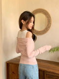 Black And White Spliced Shoulder Long-Sleeved T-Shirt Women 2026 Regular Hottie Repair Fake Two-Piece Top