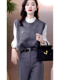 Nail Bead Heavy Industry Design Sense Collar Outside Wearing Vest Folding On The Shoulder Wearing Knitted Vest Casually And Comfortable
