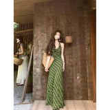 Vintage Fresh Green Lattice Dress Dress Woman 2025 New Gentle Temperament To Show Thin Back Dress