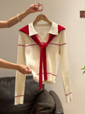 New Year's Red Shawl White V-Neck Knitted Shirt Long-Sleeved Bottom Shirt With New Winter Repair Body Dress Women's Clothing