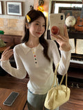 POLO Collar Long Sleeve Texture Woman Autumn New Bottom To Take Waist Folded Wood Ear Button T-Shirt