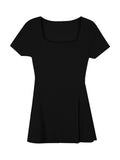 French Cotton Black Short-Sleeved T-Shirt Summer New Unique And Beautiful Waist Open Fork Thin Top Lady