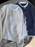 Korean Late Autumn Chic Crash Fake Two Gray Knitted Open Shirt Coat Women Lazy High-End Sweater Top