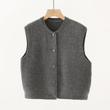 Vintage Gray Single-Dcupuncture Knitted Vest Women's Autumn And Winter New Loose Thin Sleeveless Sweater Outside The Shoulder