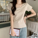 Positive Shoulder Low Round Collar Collar Collar Collar Collar Collar Collar Short Sleeve T-Shirt 2026 New Pure Cotton Slimming U Collar Inside The Top