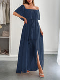Dili Temperament Elegant Braid Waist Short-Sleeved Women's Dress Dress Women's Dress 2025 Summer