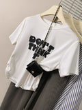 Positive Shoulder Cotton Short-Sleeved T-Shirt Girl 2025 New Summer Letter Folding Body Chic Small Short Top