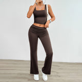 Dili Women's Clothing 2025 Spring And Summer Leisure Knitted Solid Color Vest Leggings Set