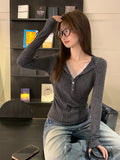 Lace Spliced Collared Two Long-Sleeved Bottom Shirt Women In Autumn And Winter To Set Up A Slim Half Open Collar Top T-Shirt