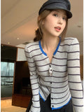 Small Fragrant Wind Hit The Striped Knitted Cardigan Women 2025 Early Autumn New Korean Wearing A Short Sweater Top