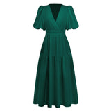 Hot New Summer High Feeling Deep V Bubble Sleeve Holiday Dress Fashion Women's Dress