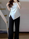 Irregular Opening Fork Straight Shoulder Short-Sleeved Women's T-Shirt Summer Large-Size Fat Mm Cover Big Thin Loose Design Top