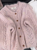 Korean Round-Neck Hollow Lace Knitted Cardigan Women Early Autumn 2025 New Fashion Cut-Down Sweater Jacket