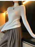 Ultra-Good-Looking High-Collared Bottom Shirt Women's Autumn And Winter Knitted Shirt Woolen Meat With Wide Leg Trousers Tops