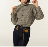 Shirt Tie Design French Retro Thousand Bird Lattice Loose Casual Fashion Plaid Shirt Woman