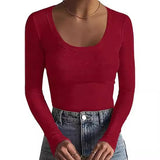 2025 New Women's T-Shirt Basic Thread Round Neck Long Sleeve Sexy Bodyd Woman Top T