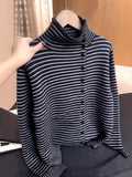 Large-Size Women's Han-Skin Half-Necked Striped Sweater Knitted Jersey Autumn And Winter New Fat Mm Thin Mask Inside The Top