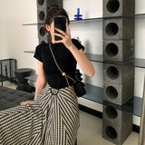 White T-Shirt Women Shoulder Short Sleeves Of European Goods 2026 New Thin Round Collar Cotton Folded Bottom Top