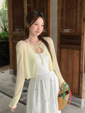 French With Sling Skirt Outside The Wooden Ear Long Sleeves Thin Sunscreen Shirt Tied With Knitted Open Shirt Women's Summer Top