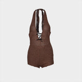 Autumn 2025 New Neck Repair T-Tie With Bare Back Sexy Babes Thorn Trousers Jumpsuit Woman