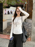 White Collar Twill Letter Print Long-Sleeved T-Shirt Autumn New Bottoming Shirt Inside The Atmosphere Of The Woman