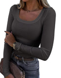 New Explosion Thread Pit Strips Long-Sleeved Sexy U-Neck Casual Women's T-Shirt