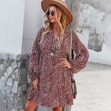 Independent Research And Development Design Loose Dress 2026 Leopard Long-Sleeved Leisure Vacation Dress Is Thin