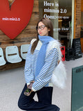 Blue And White Hit Striped Knitted Sweater Women's Autumn Winter Loose Lazy High-End Feeling In The Bottom Shirt
