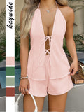 Dili Vacation Hanging Neck Vest Shorts Two-Piece Suit Women's Clothing 2025 Autumn And Winter