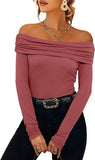 2025 Women's Out-Shoulder Long Sleeves And A Word Shoulder Women's Top T-Shirt Fashion