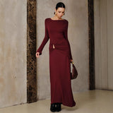 2025 New Temperament Metal Accessories Long Dress Red Knitted Round Dress Dress Dress Dress