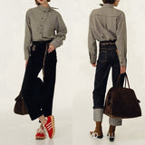 Shirt Tie Design French Retro Thousand Bird Lattice Loose Casual Fashion Plaid Shirt Woman