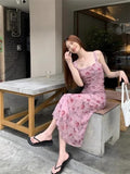 Pink Tea Break French Broken Flower Sling Dress Women's Summer 2026 New Holiday Style Beautiful Dress