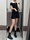 French Summer Vintage Square Temperament Bag Fishtail Short Skirt Hot Girl Black Thin Lotus Leaf Side Dress Girl