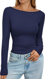 2025 Autumn And Winter Boat Collar Ribs Jersey Folding Body Out Of The Coat Leisure Basic T-Shirt
