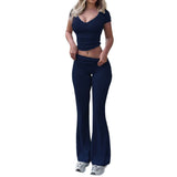 Dili 2025 Spring/Summer Y2K Casual Sports Women's Solid Color BM Short-Sleeved T-Shirt Long Pants 2 Sets