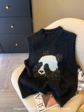 Gray Heavy-Bry Lightened Panda Tiring Vest Women's Autumn Soft-Gried Wool Knitted Vest Stacked With High-End Horse Clip