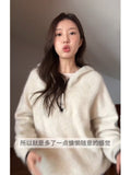 Lazy Design Hooded Sweater Female Jacket Head 2025 Autumn And Winter Soft Glutinous Loose Thick Knitted Jersey Top