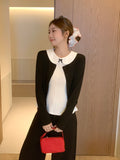 Pure Round Collar Button Long-Sleeved Knitted Cardigan 2026 Autumn Doll Collar Bow Sling Waistcoat