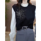 Nail Bead Heavy Industry Design Sense Collar Outside Wearing Vest Folding On The Shoulder Wearing Knitted Vest Casually And Comfortable
