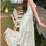 French Mint Man Lace Sling Dress Women's New Summer Seaside Resort Style Wears Long Waist Skirt