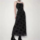 French Cold Wind Black Print Sling Dress Women's High-End Design Waist Thin Sister Style Long Dress