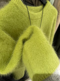 High-Grade Green Marinade Velvet Round Collar Sweater Women Autumn And Winter Soft Glutinous Milk Fufu Outside Wearing Horse Sea Hair Top Thick