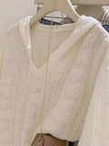 Hook Flower Hollow Long-Sleeved Knitted Shirt Women 2025 Spring New Hooded Hard Shirt Loose Thin Top