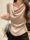 Gentle Folds Irregularly Collar Shoulder Short-Sleeved T-Shirt 2026 Summer New Small Design Top