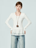 Design Feel White Collar Lace Under The Long-Sleeved T-Shirt Winter New Bottoming Shirt To Put On The Body Of Women's Clothing