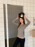 Cold-Indiverted Polo Collared Long-Sleeved Knitted Shirt Women In The Spring To Wear A Special Small Top-Bottomed Sweater