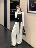 Early Autumn Wears A New Two-Piece Set Of Solid Long-Sleeved T-Shirts With A Bottom Folding Waistcoat Slime Top Woman