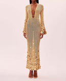 Knitted Long Dress 2025 Spring And Autumn New V-Neck Fashion Style Dress